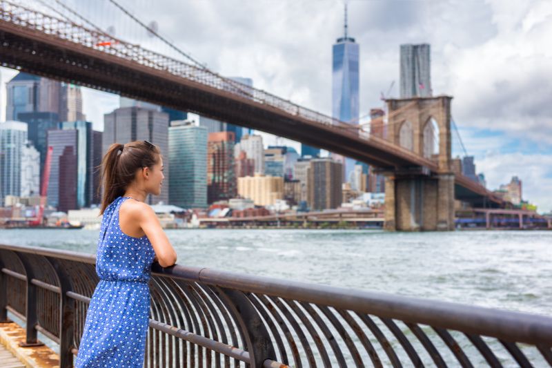 students standing looking at bridge in the USA